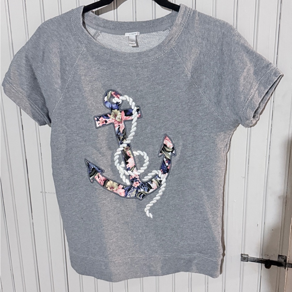 JCrew Gray Short Sleeve Anchor Sweatshirt